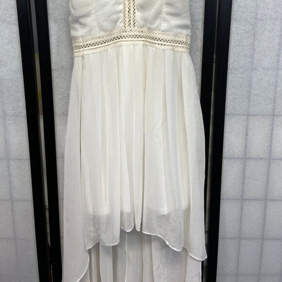 Lulus Racer Back V Neck Lace Waist Hook Eye Closure Lined Hi Low Dress Cream L - Picture 9 of 11
